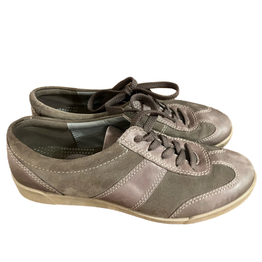 ECCO Taupe Gray Leather & Suede Lace Up Comfort Sneakers Size 39